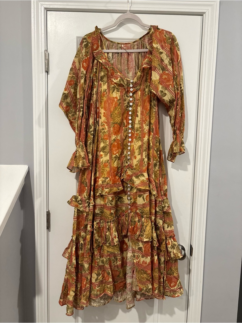 Free People Orange Multi Floral Ruffle Tiered Maxi Dress - Picture 8 of 9